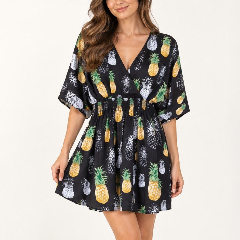 See by Chloe Black Pineapple Print Silk Mini Dress Size IT 38
